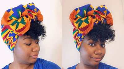 Styling the AFIA head wrap in a ribbon, by Sabrina!